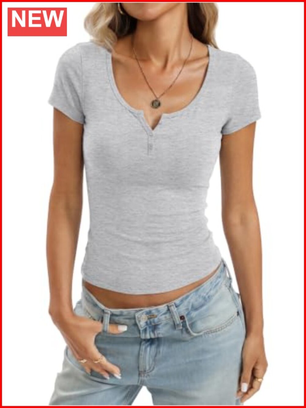 EasyGala Womens Cotton Henley Short Sleeve Fitted Summer T Shirt
